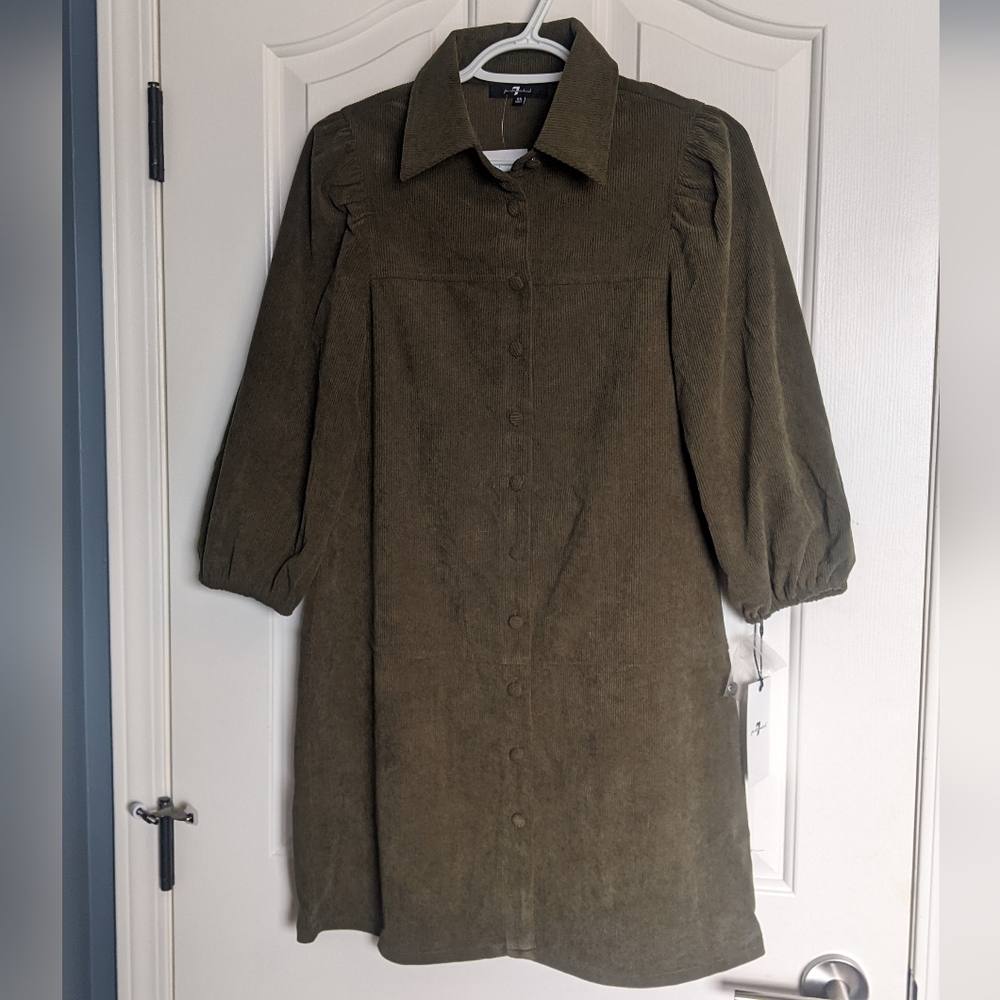 7 for All Mankind Green Corduroy Button Down Dress - NWT